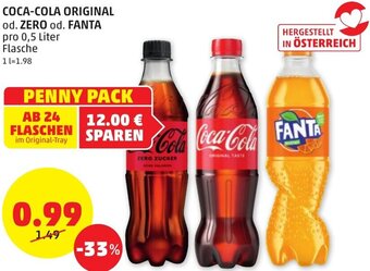 PENNY COCA-COLA ORIGINAL od. ZERO od. FANTA pro 0,5 Liter Flasche Angebot