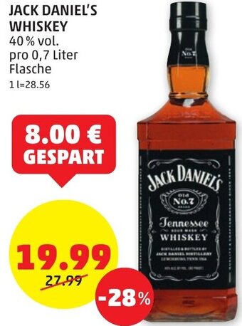 PENNY JACK DANIEL'S WHISKEY pro 0,7 Liter Angebot