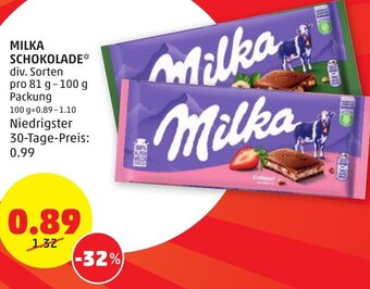 PENNY MILKA SCHOKOLADE div. Sorten pro 81 g -100 g Packung Angebot