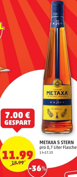 PENNY METAXA 5 STERN pro 0,7 Liter Flasche Angebot