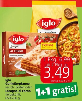 Spar Iglo Genießerpfanne versch. Sorten oder Lasagne al Forno tiefgekühlt, 650-700 g Angebot