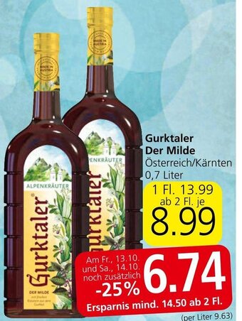 Spar Gurktaler Der Milde Österreich/Kärnten 0,7 Liter Angebot