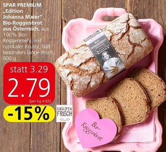 Spar SPAR PREMIUM ,,Edition Johanna Maier" Bio-Roggenbrot 600 g Angebot
