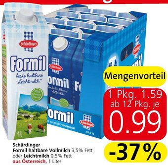 Spar Schärdinger Formil haltbare Vollmilch 3,5% Fett oder Leichtmilch 0,5% Fett 1 Liter Angebot