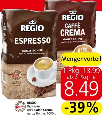 Spar REGIO Espresso oder Caffè Crema ganze Bohne, 1000 g Angebot