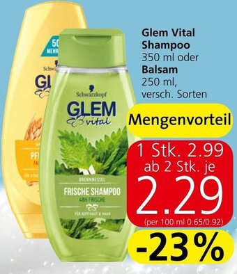 Spar Glem Vital Shampoo 350 ml oder Balsam 250 ml, versch. Sorten Angebot