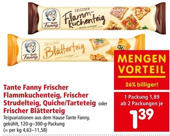 Interspar Tante Fanny Frischer Flammkuchenteig, Frischer Strudelteig, Quiche/Tarteteig oder Frischer Blätterteig Angebot