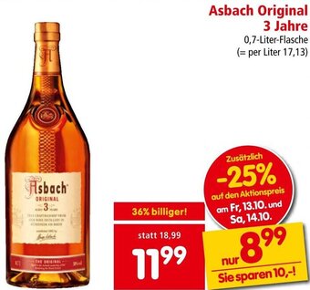 Interspar Asbach Original 3 Jahre 0,7-Liter-Flasche Angebot