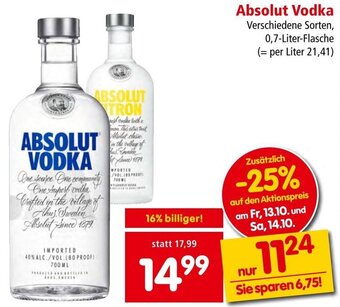 Interspar Absolut Vodka Verschiedene Sorten, 0,7-Liter-Flasche Angebot