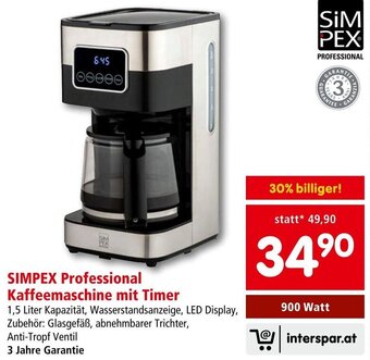 Interspar SIMPEX Professional Kaffeemaschine mit Timer 900 Watt Angebot