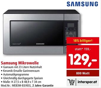 Interspar Samsung Mikrowelle 800 Watt Angebot