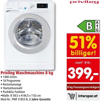 Interspar Privileg Waschmaschine 8 kg Angebot