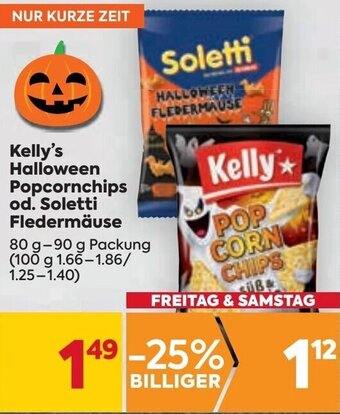 Billa Kelly's Halloween Popcornchips od. Soletti Fledermäuse 80 g-90 g Packung Angebot