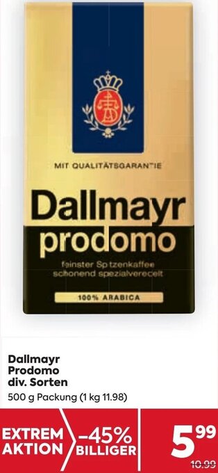 Billa Dallmayr Prodomo div. Sorten 500 g Angebot