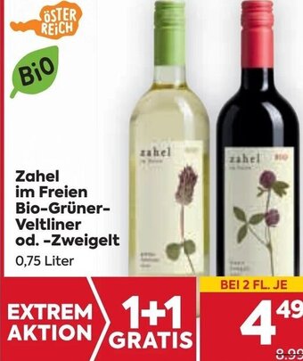 Billa Zahel im Freien Bio-Grüner- Veltliner od. -Zweigelt 0,75 Liter Angebot