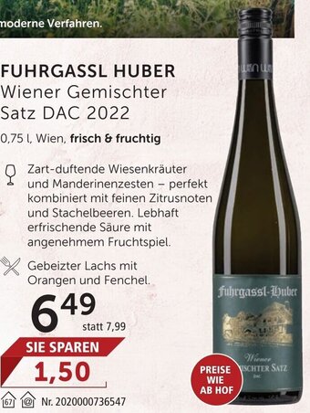 Interspar FUHRGASSL HUBER Wiener Gemischter Satz DAC 2022 0,75 l, Wien, frisch & fruchtig Angebot