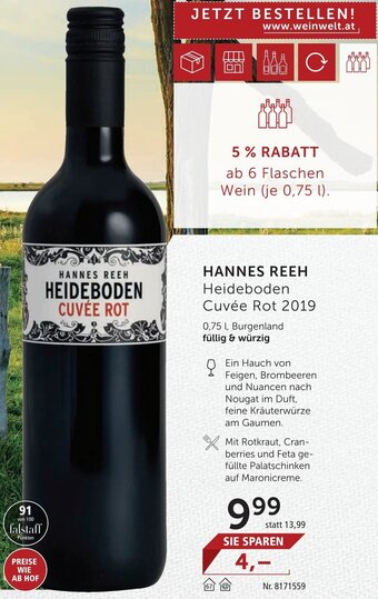 Interspar HANNES REEH Heideboden Cuvée Rot 2019 0,75 l, Burgenland füllig & würzig Angebot