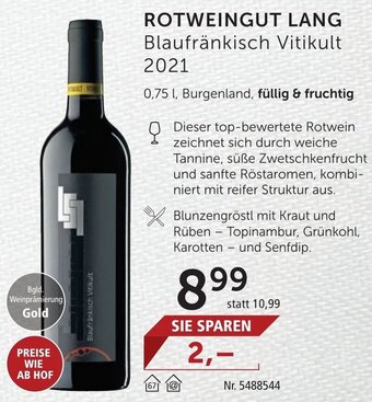 Interspar ROTWEINGUT LANG Blaufränkisch Vitikult 2021 0,75 l, Burgenland, füllig & fruchtig Angebot