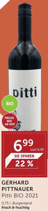 Interspar GERHARD PITTNAUER Pitti BIO 2021 0,75 l, Burgenland frisch & fruchtig Angebot