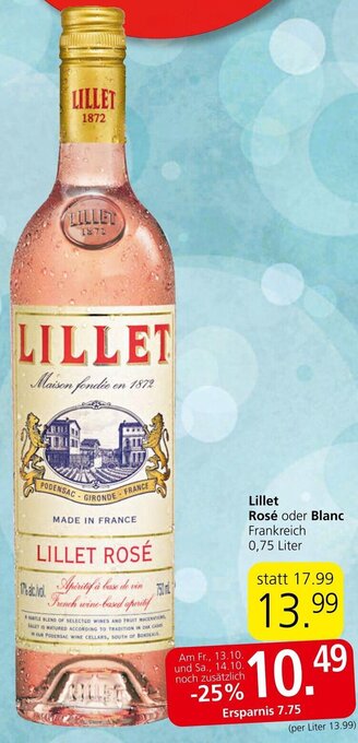 Eurospar Lillet Rosé oder Blanc Frankreich 0,75 Liter Angebot