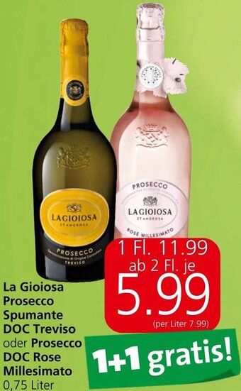 Eurospar La Gioiosa Prosecco Spumante DOC Treviso oder Prosecco DOC Rose Millesimato 0,75 Liter Angebot