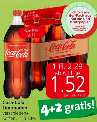 Eurospar Coca-Cola Limonaden verschiedene Sorten, 1,5 Liter Angebot