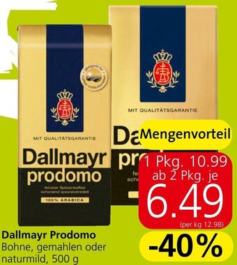 Eurospar Dallmayr Prodomo Bohne, gemahlen oder naturmild, 500 g Angebot