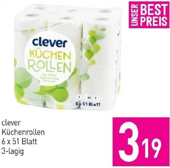 Sutterlüty clever Küchenrollen 6 x 51 Blatt 3-lagig Angebot