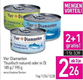 Sutterlüty Vier Diamanten Thunfisch naturell oder in Öl 185 g / 195 g Angebot