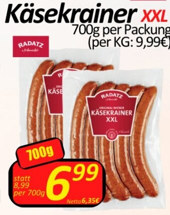Wurstico Käsekrainer XXL 700g per Packung Angebot