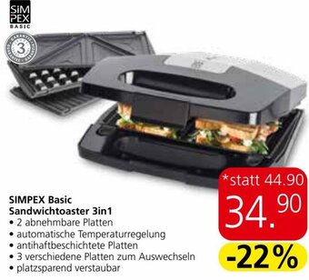 Eurospar SIMPEX Basic Sandwichtoaster 3in1 Angebot