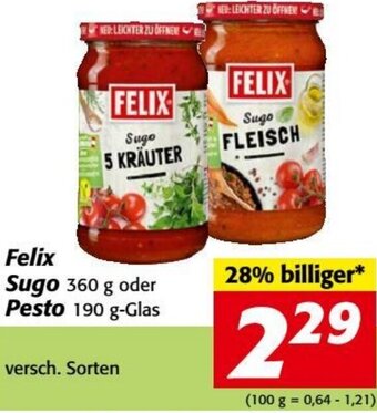 Nah&Frisch Felix Sugo 360 g oder Pesto 190 g-Glas Angebot