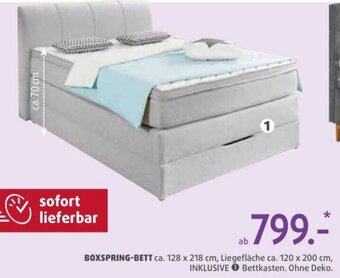 Polstermöbel Fischer BOXSPRING-BETT ca. 128 x 218 cm, Liegefläche ca. 120 x 200 cm, INKLUSIVE Bettkasten. Ohne Deko. Angebot