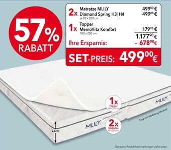 Matratzen Concord Matratze MLILY 2x Diamond Spring H3 H4 Angebot