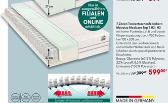 Matratzen Concord 7-Zonen Kaltschaum-Matratze Medicare Top KS H2 H3 Angebot