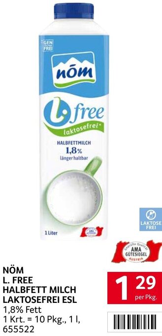 Transgourmet NÖM L. FREE HALBFETT MILCH LAKTOSEFREI ESL per Pkg. Angebot