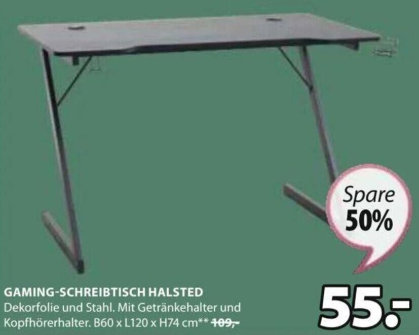 GAMINGSCHREIBTISCH HALSTED B60 x L120 x H74 cm Angebot bei JYSK