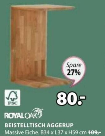 JYSK BEISTELLTISCH AGGERUP Massive Eiche. B34 x L37 x H59 cm Angebot