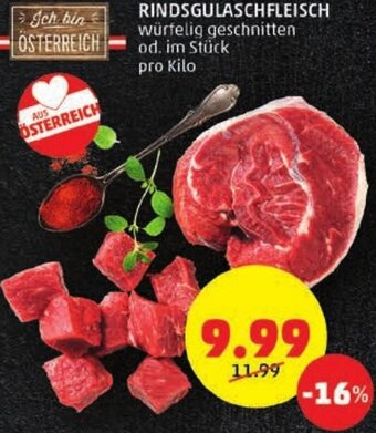 PENNY RINDSGULASCHFLEISCH würfelig geschnitten od. im Stück pro Kilo Angebot
