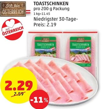 PENNY TOASTSCHINKEN pro 200 g Packung Angebot