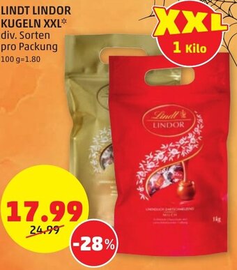 PENNY LINDT LINDOR KUGELN XXL div. Sorten pro Packung Angebot