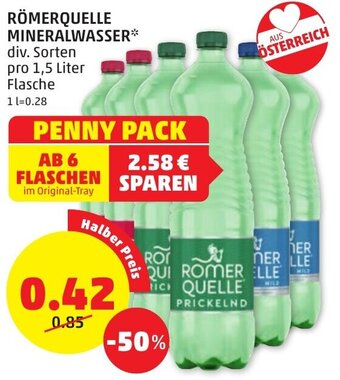 PENNY RÖMERQUELLE MINERALWASSER pro 1,5 Liter Angebot