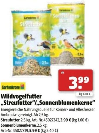 Hagebau Wildvogelfutter ,,Streufutter"/,,Sonnenblumenkerne" Angebot