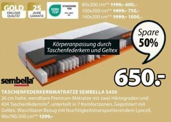 JYSK TASCHENFEDERKERNMATRATZE SEMBELLA $450 Angebot