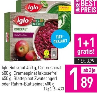 Sutterlüty Iglo Rotkraut 450 g, Cremespinat 600 g, Cremespinat laktosefrei 450 g, Blattspinat Zwutschgerl oder Rahm-Blattspinat 400 g Angebot