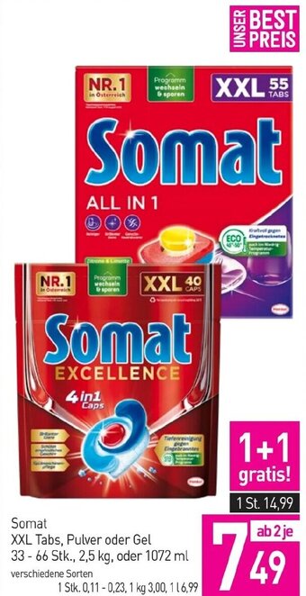 Sutterlüty Somat XXL Tabs, Pulver oder Gel 33-66 Stk., 2,5 kg, oder 1072 ml Angebot