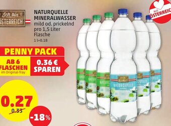 PENNY NATURQUELLE MINERALWASSER mild od. prickelnd pro 1,5 Liter Flasche Angebot