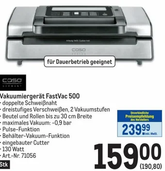 Metro Vakuumiergerät FastVac 500 Angebot