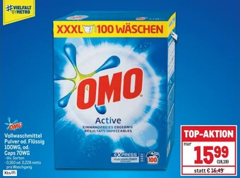 Metro Vollwaschmittel Pulver od. Flüssig 100WG, od. Caps 70WG Angebot
