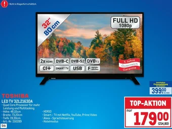 Metro TOSHIBA LED TV 32L2163DA Angebot